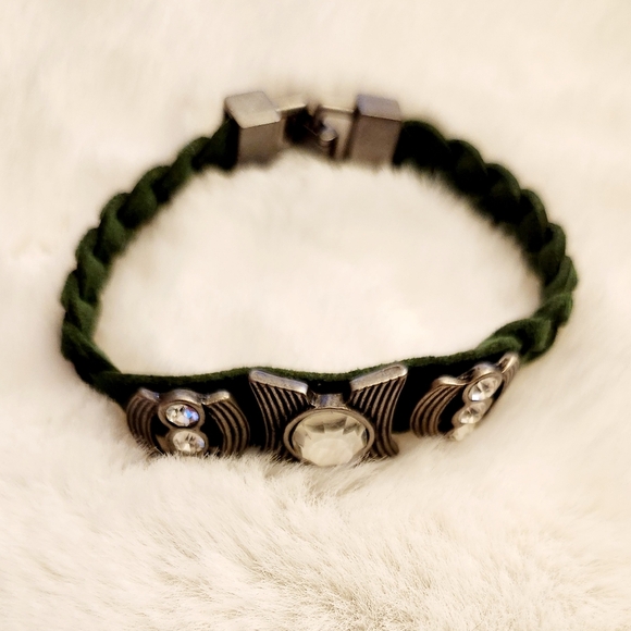 Lia Sophia "Confidant" Green colour faux leather with cut crystal bracelet - Picture 1 of 8